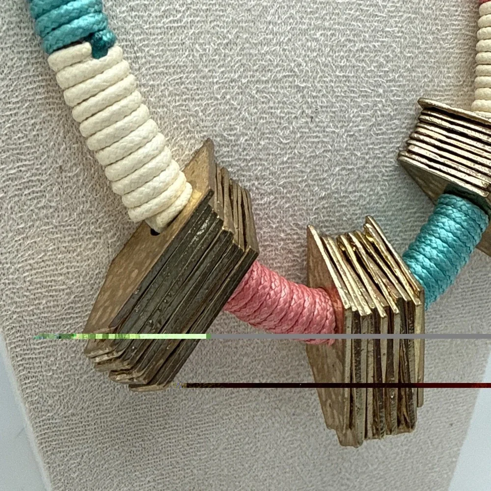 Vintage 80's Woven Gold/Brass Rope Metal Stacked Beads Statement Necklace 18